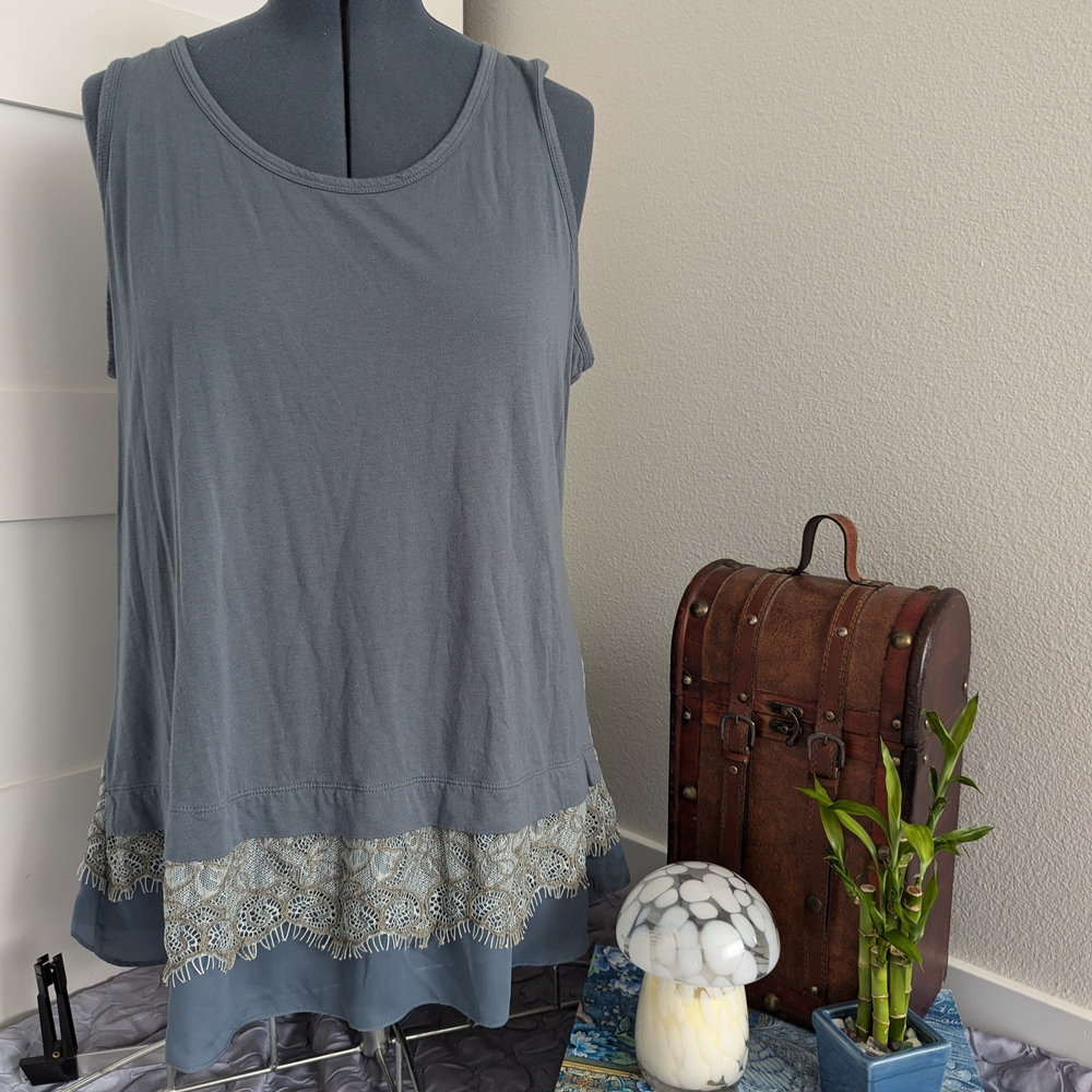 Elegant Blue Lace Trim Women's Top